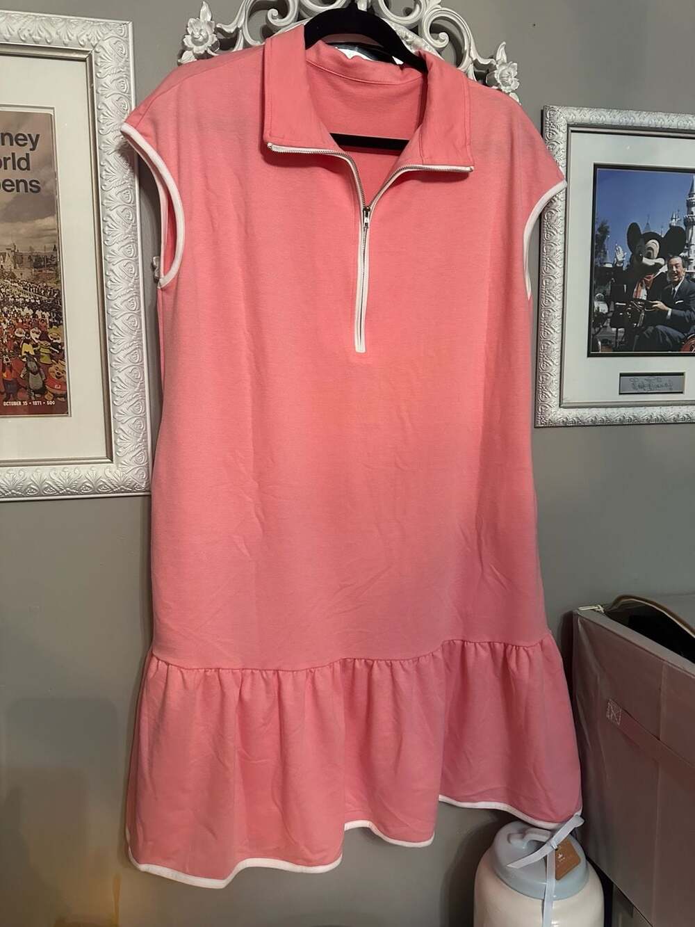 Pink Quarter-Zip Ruffle Hem Dress Size L